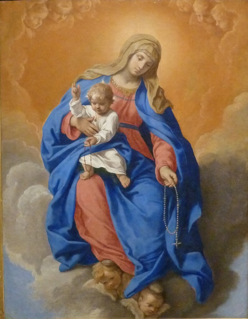 Madonna del Rosario, Our Lady of the Rosary, painted by Simone Cantarini, circa 1640