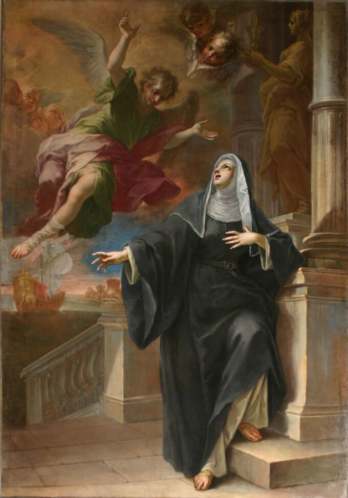 Apparition of the Angel to Saint Monica. Painting in Saint Augustine Chapel, San Marco Church, Italy.