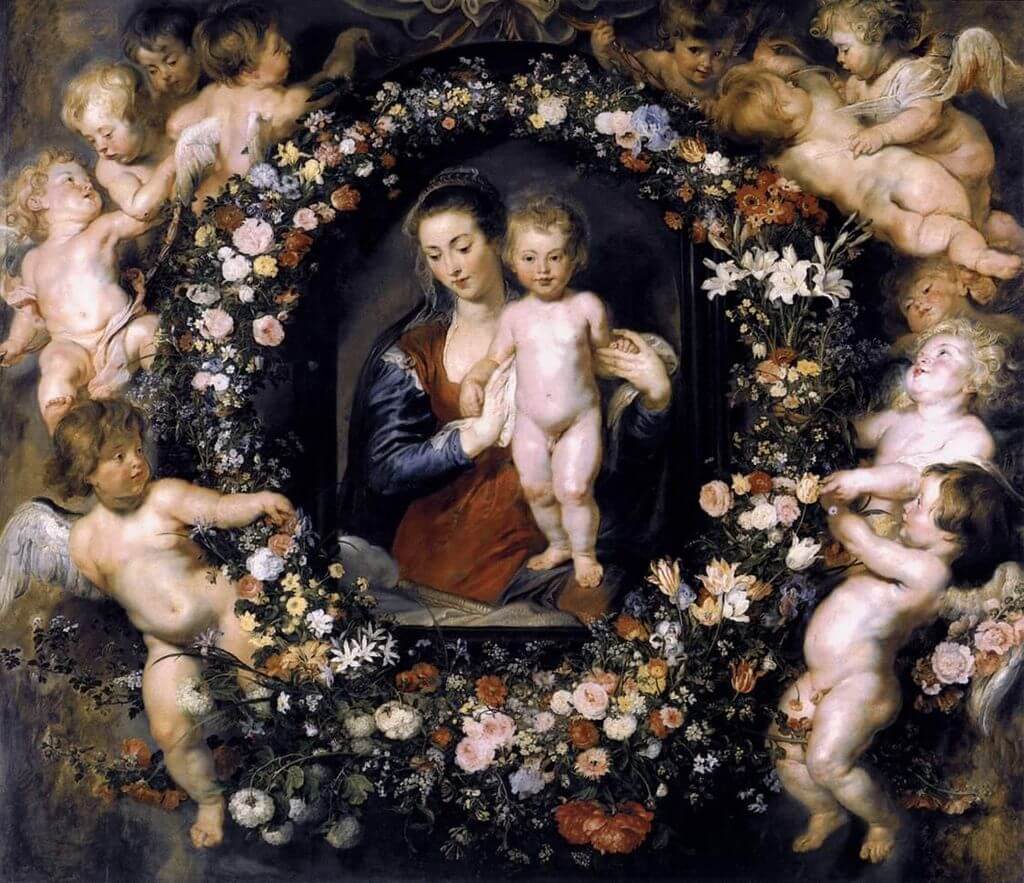 Madonna on Floral Wreath by Peter Paul Rubens