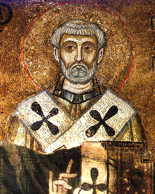 Pope Saint Clement I of Rome. Mosaic c. 1000 portrayal at Saint Sophia's Cathedral, Kyiv