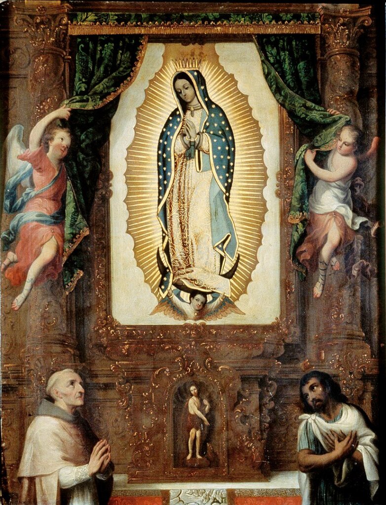Miguel Cabrera - Altarpiece of the Virgin of Guadalupe with Saint John the Baptist, Fray Juan de Zumárraga and Juan Diego